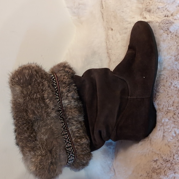 Martino| Vintage Brown Suede Boots With Rabbit Fur Details - Picture 8 of 10